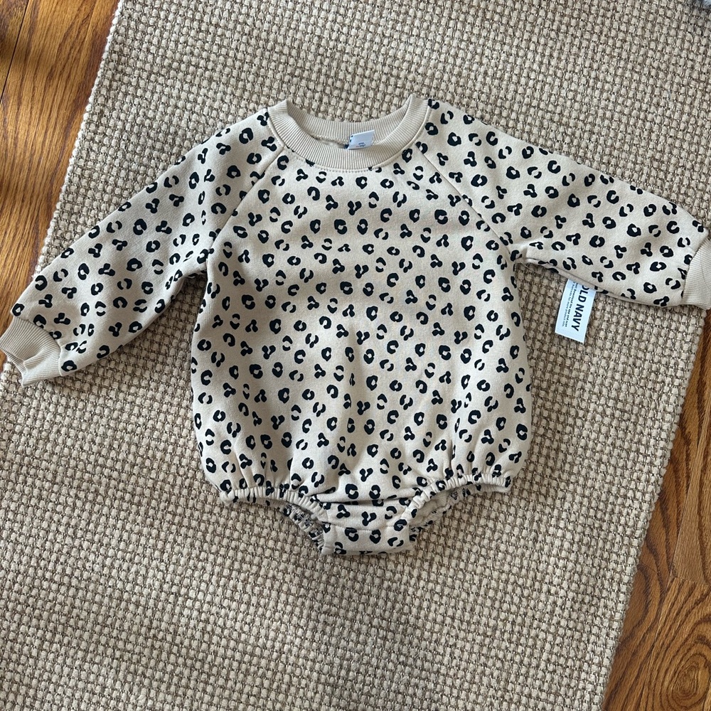 Old Navy Beige and Black Leopard-Print Long Sleeve One-Piece